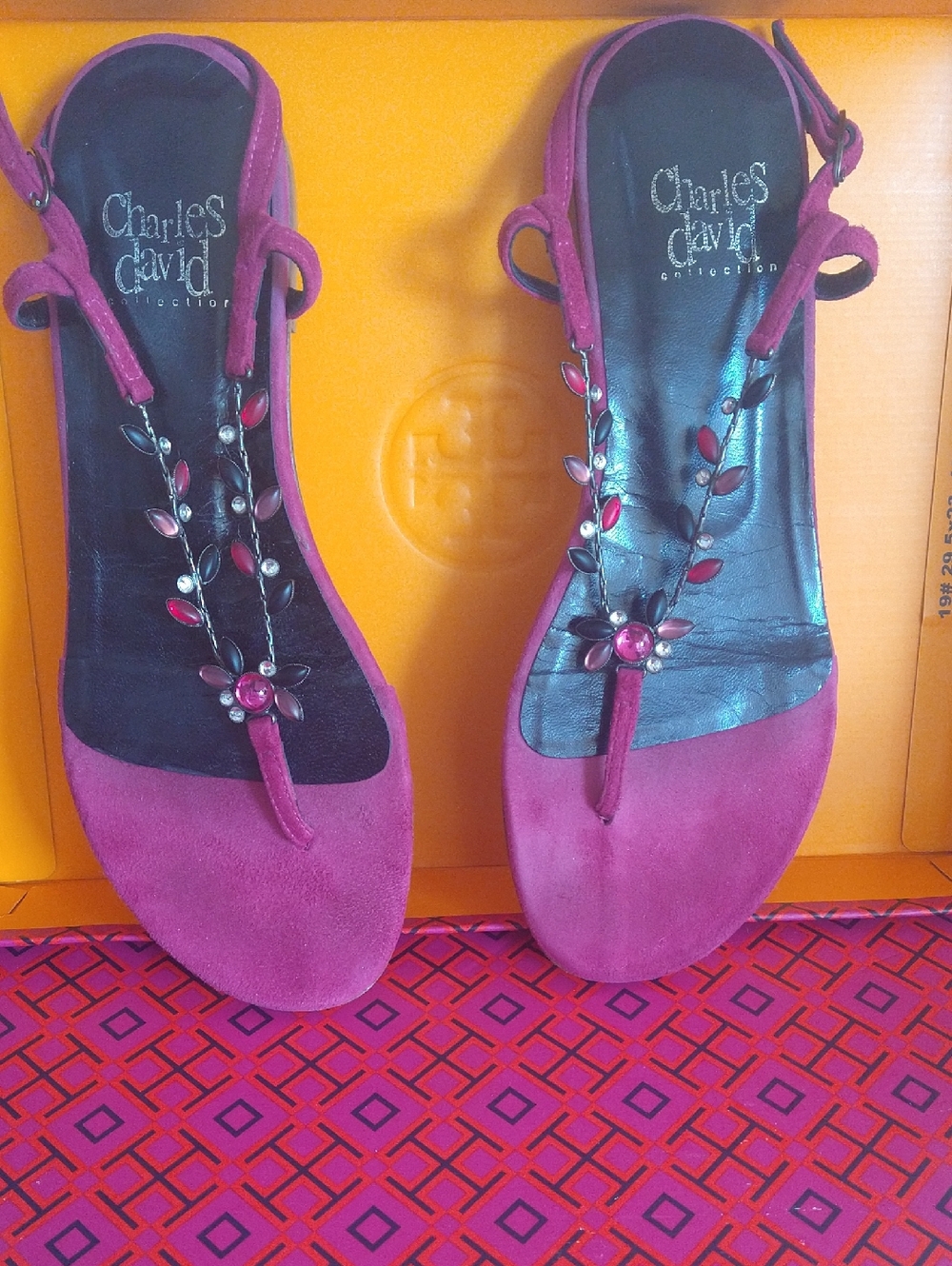 Charles David Pink Suede T-Strap Sandals